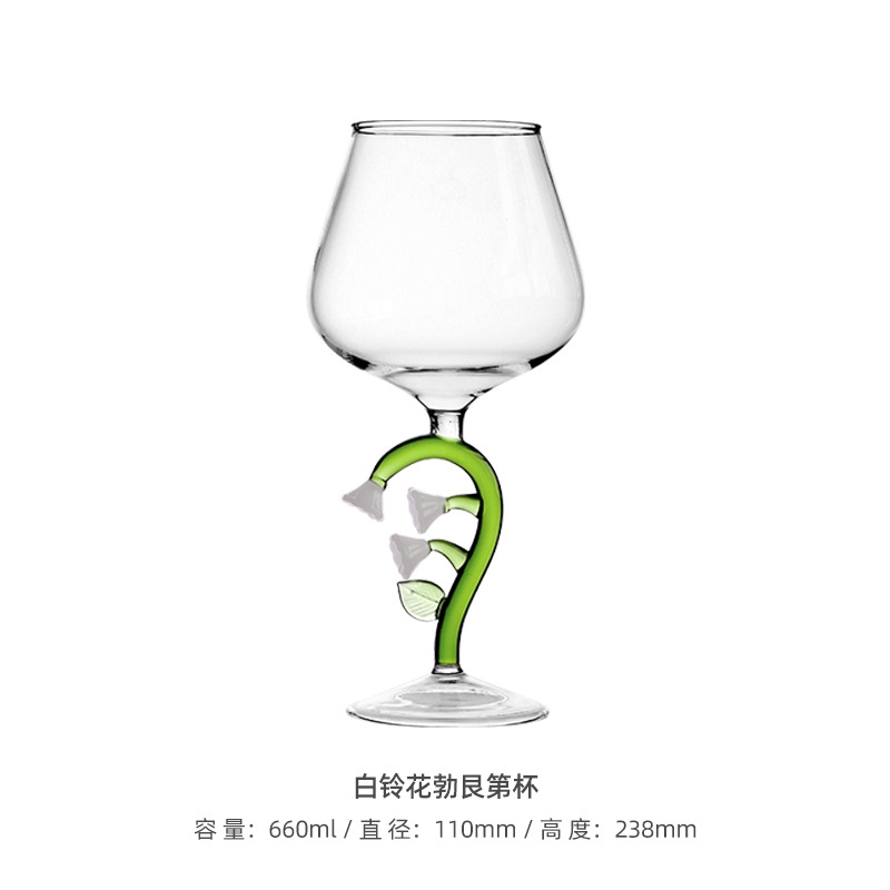 Manufacturer customized creative plant glass goblet high-value champagne glass wedding gift white bell flower burgundy cup