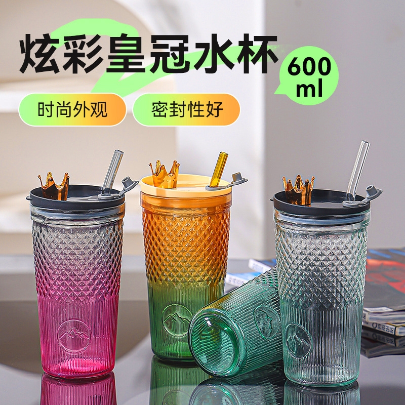 Office worker explosion-proof and high temperature resistant glass water cup with lid, sealed straw cup