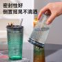 Office worker explosion-proof and high temperature resistant glass water cup with lid, sealed straw cup