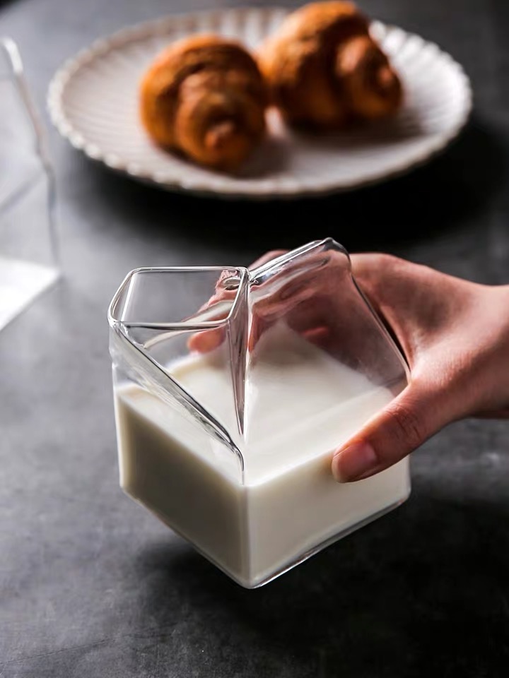 380ml milk glass carton New designs hot selling milk container glass milk box glass