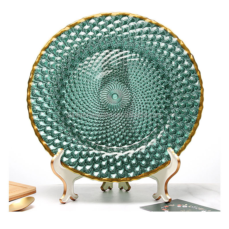 Creative green color pattern dinner plate glass plate charger plate