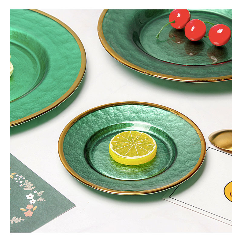 Handmade NEW green round glass dinner plate