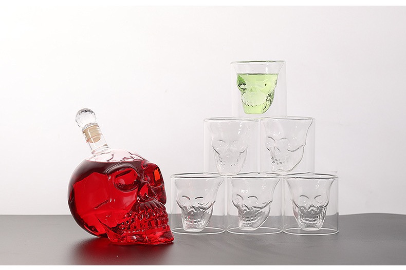 Heat Resisting Borosilicate skull Shaped Double Wall Wine Whisky Glass