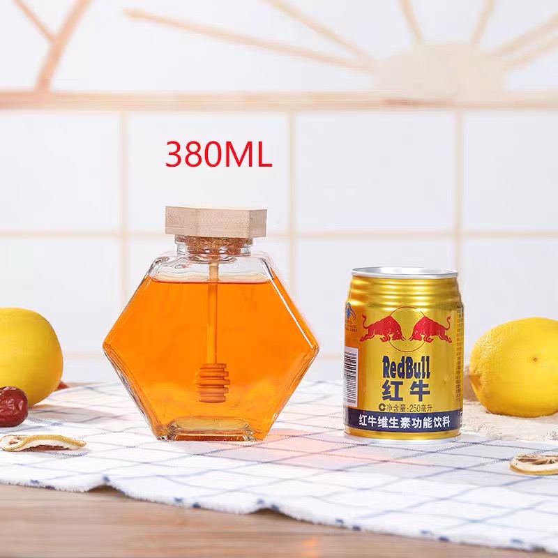 Factory price hexagon glass jars for honey 100ml 180ml 280ml 380ml with metal lid