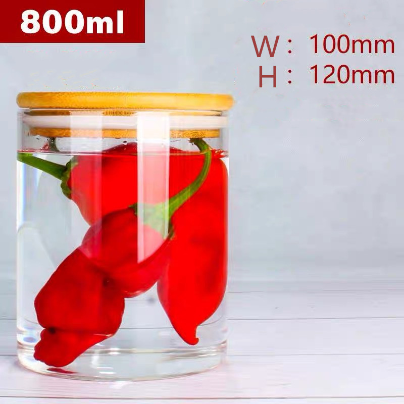 Transparent food spice weed glass bamboo wooden lid container storage jars for with bamboo cork lid