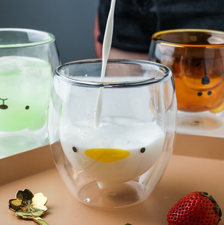 Hot selling animal design double wall glass cup coffee cup
