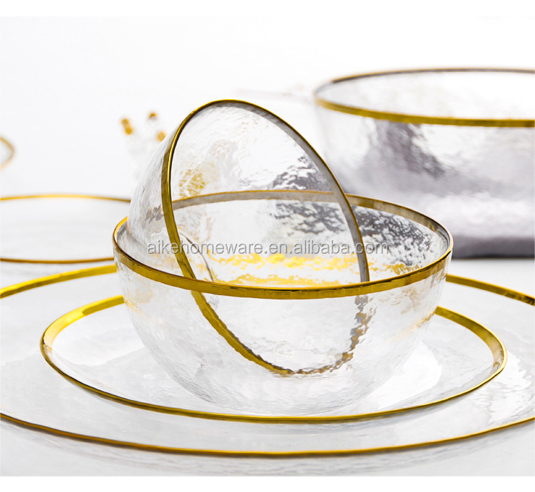 Wholesale black glass plate wedding salad food dinner plate gold charger plate