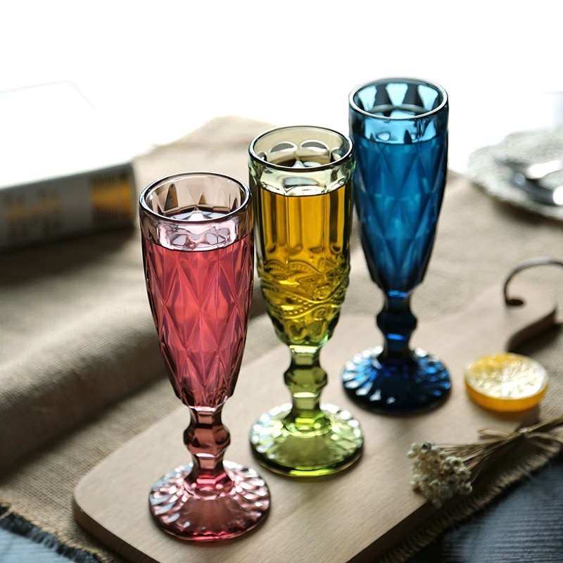 Vintage color relief champagne glass creative wine goblet thickened red wine glass vingage glass