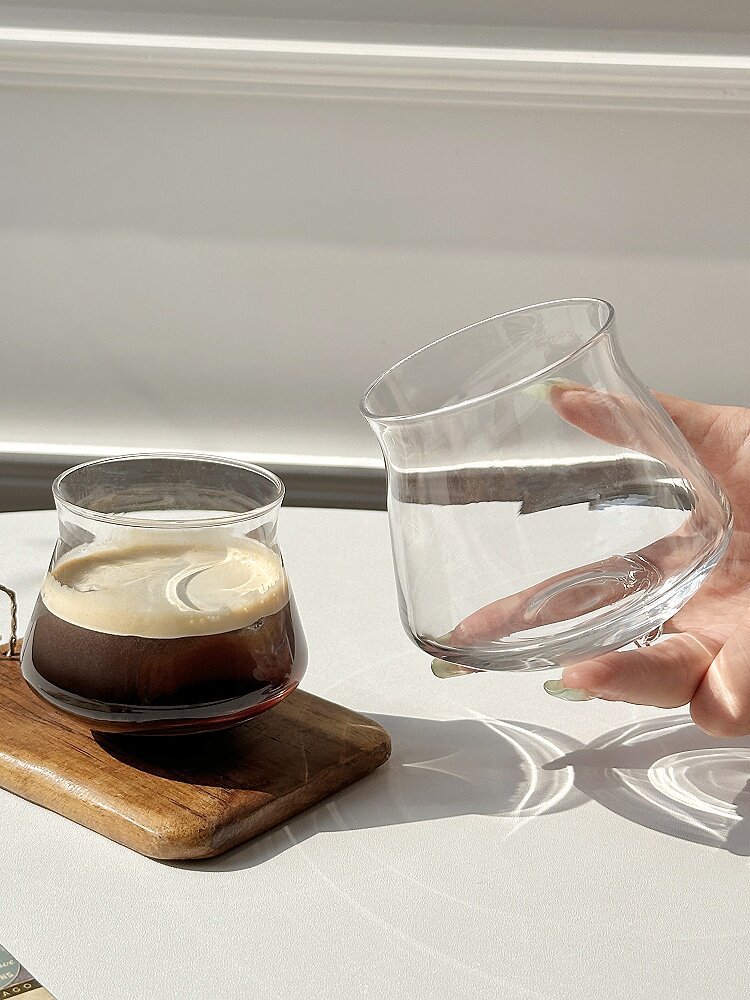 Clear wavy glass coffee tumbler wholesale front view