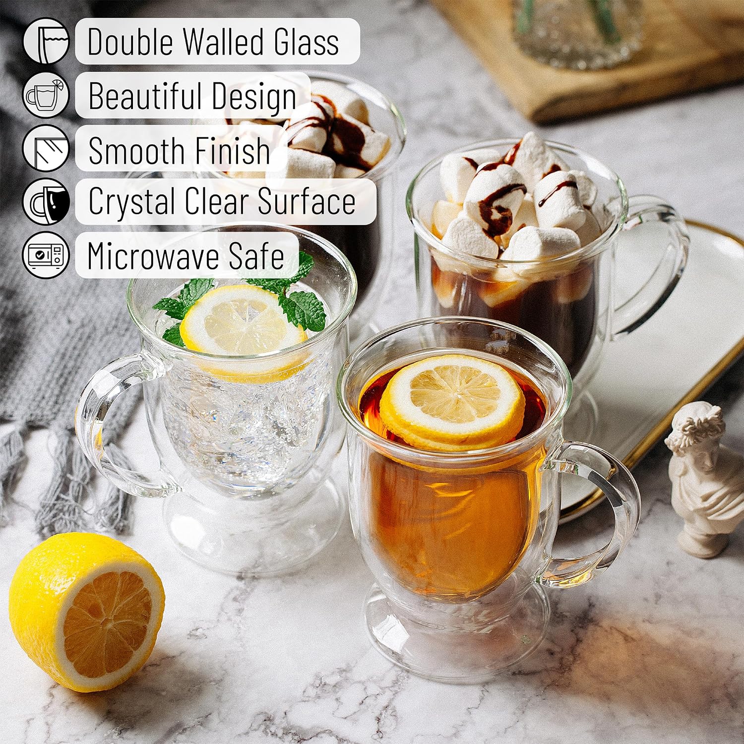 Double wall glass mug design features