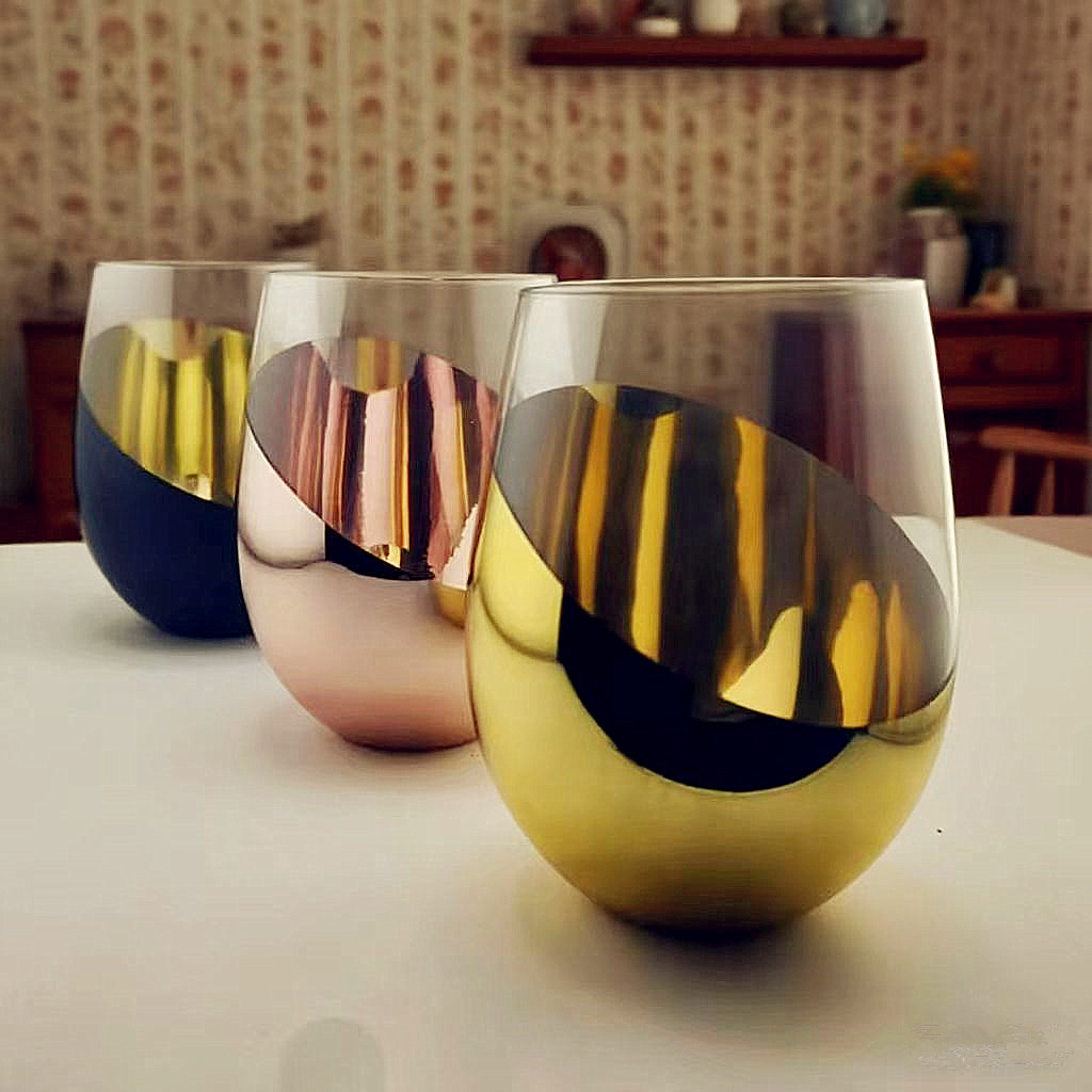 Metallic color block stemless glass collection