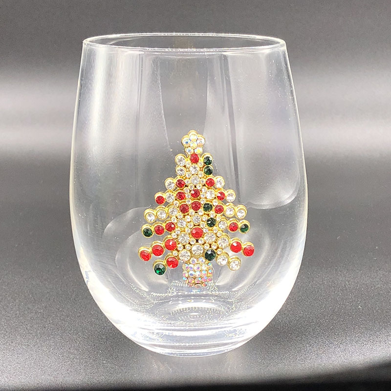 NEW Christmas tree stemless wine glass 