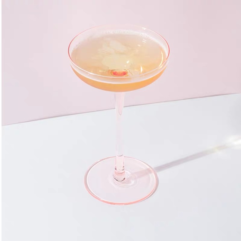 200ml wholesale hand blown pink martini cup color stem cocktail glass