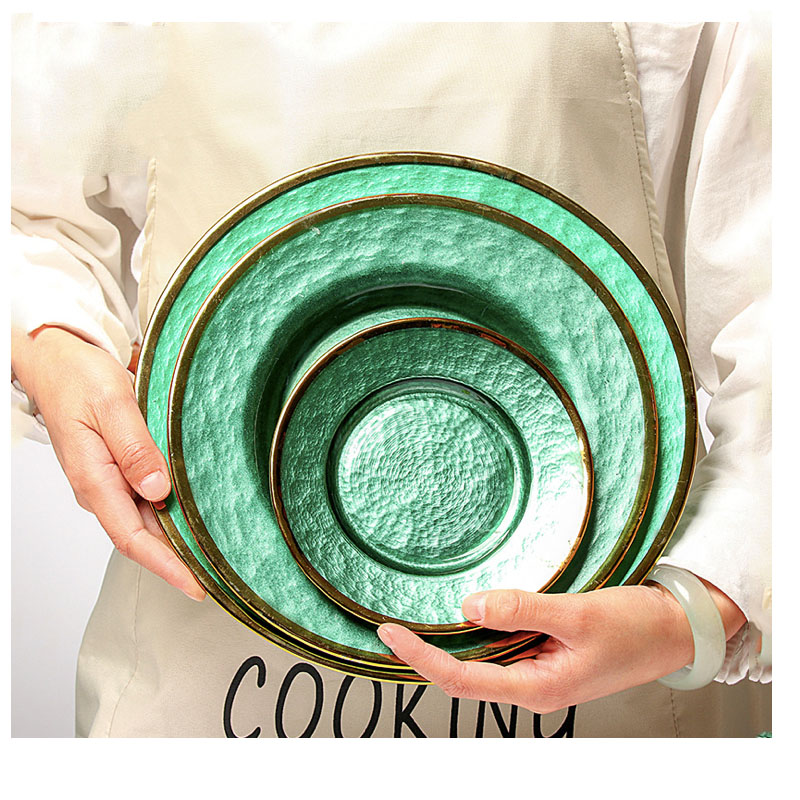 Handmade NEW green round glass dinner plate