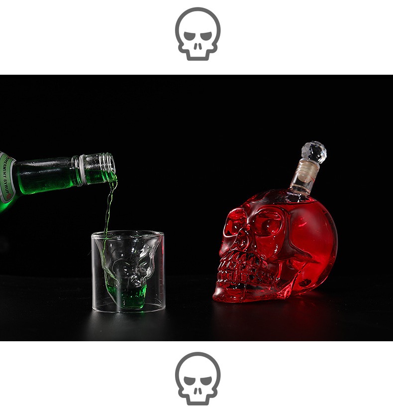 Heat Resisting Borosilicate skull Shaped Double Wall Wine Whisky Glass