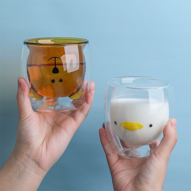Hot selling animal design double wall glass cup coffee cup