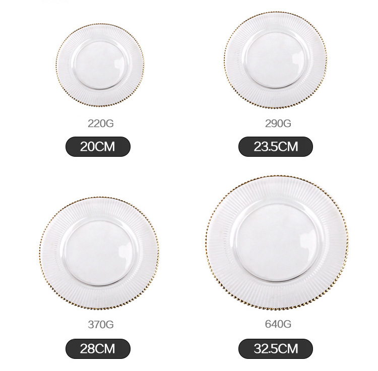 Factory price wholesale strip gold rim glass charger plate set