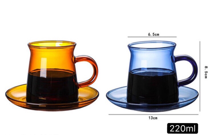 220ml Durable fashion coloured glass coffee cup with handle