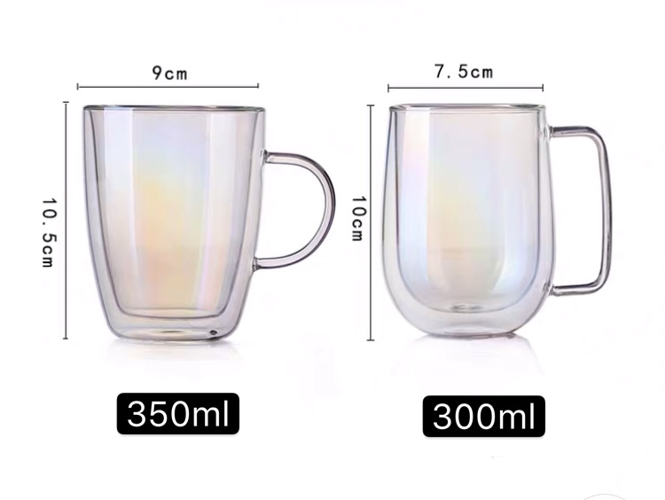 New design rainbow color double wall high borosilicate heat-resistance glass creative coffee cup with handle