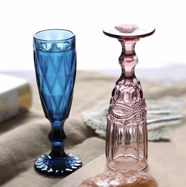 Vintage color relief champagne glass creative wine goblet thickened red wine glass vingage glass