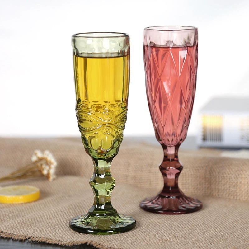 Vintage color relief champagne glass creative wine goblet thickened red wine glass vingage glass