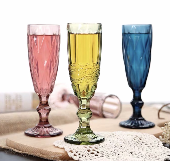 Vintage color relief champagne glass creative wine goblet thickened red wine glass vingage glass