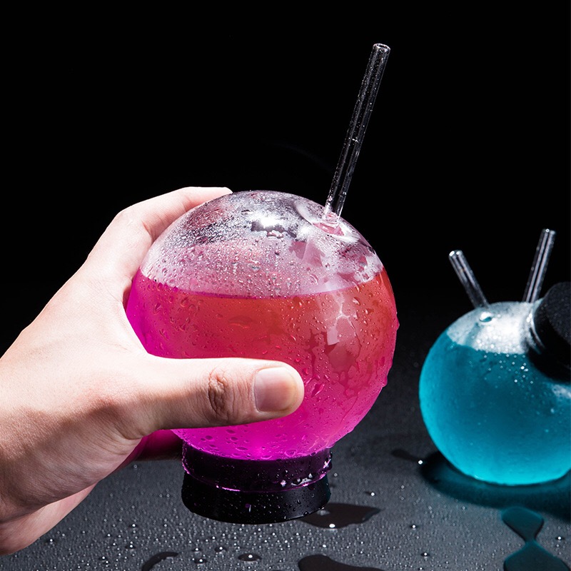 Ball shaped cocktail glass creative glass ball straw glass cup