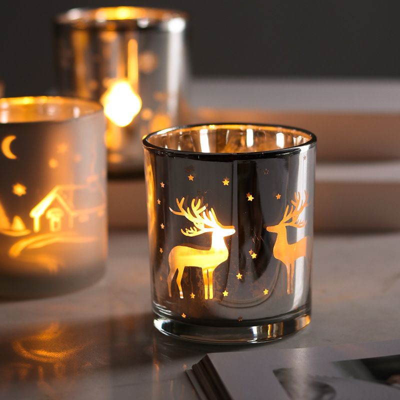 Christmas reindeer silver plated glass candle votive customized color available