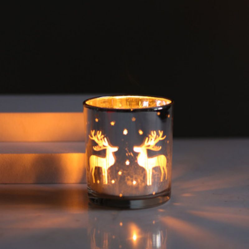 Christmas reindeer silver plated glass candle votive customized color available