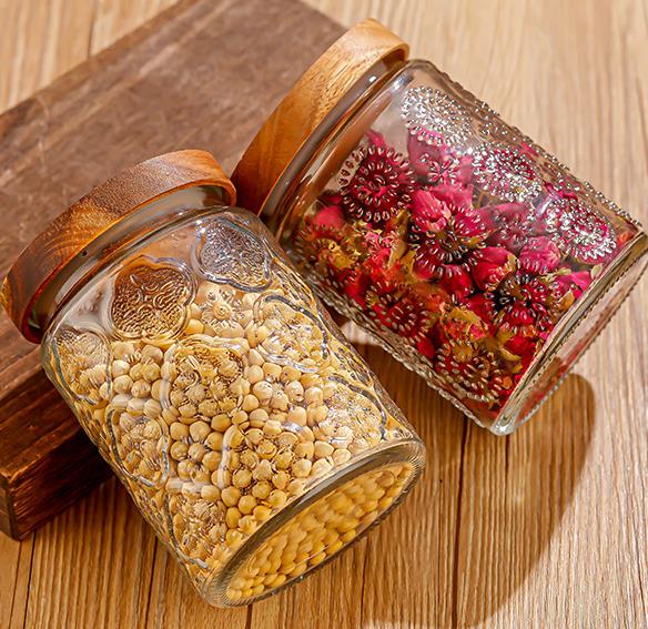 kitchen & tabletop airtight glass jar with bamboo lid and emboss