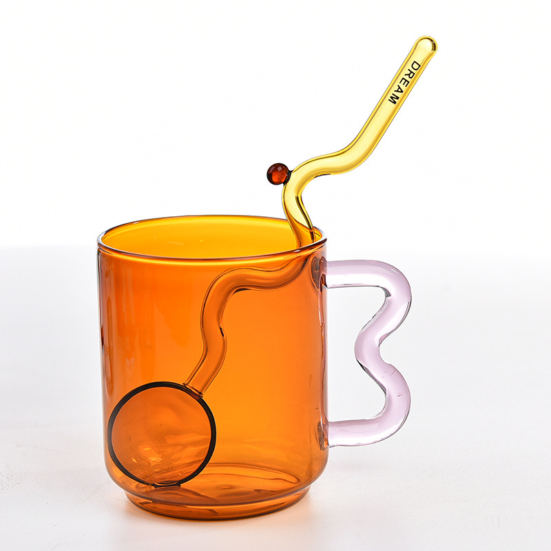 Wholesale bulk creative glass mug with spoon in different colors 