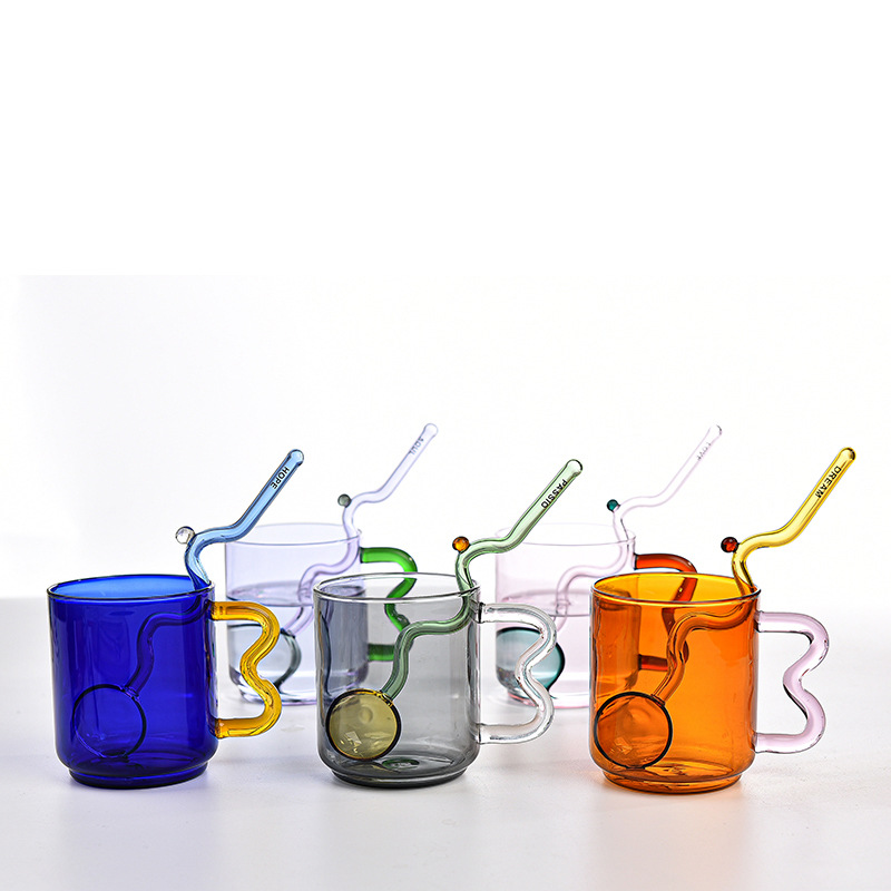 Wholesale bulk creative glass mug with spoon in different colors 