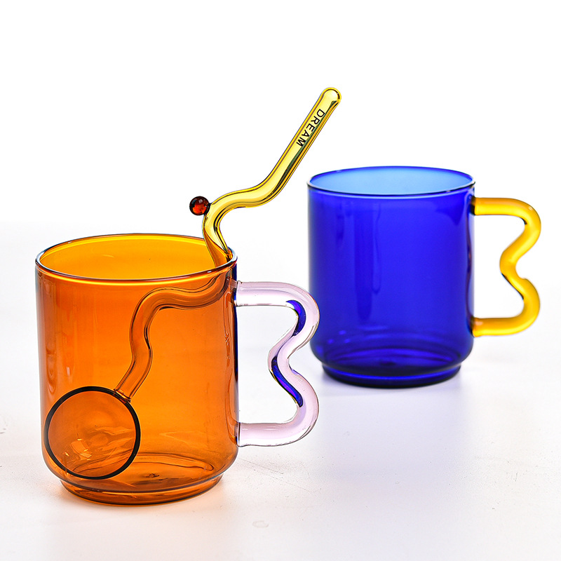 Wholesale bulk creative glass mug with spoon in different colors 