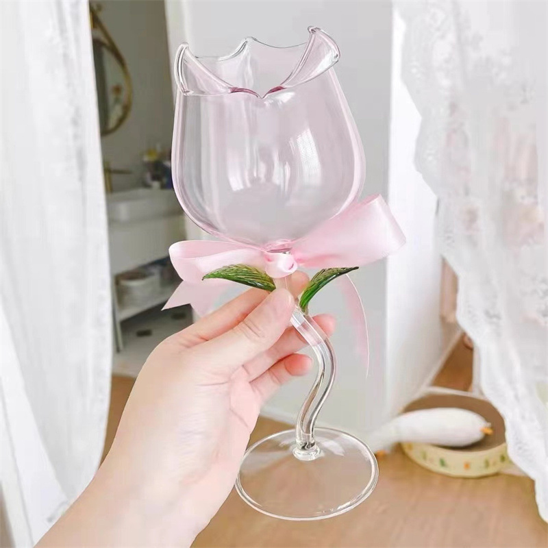 Creative handmade rose goblet wine glasses pink wine glass