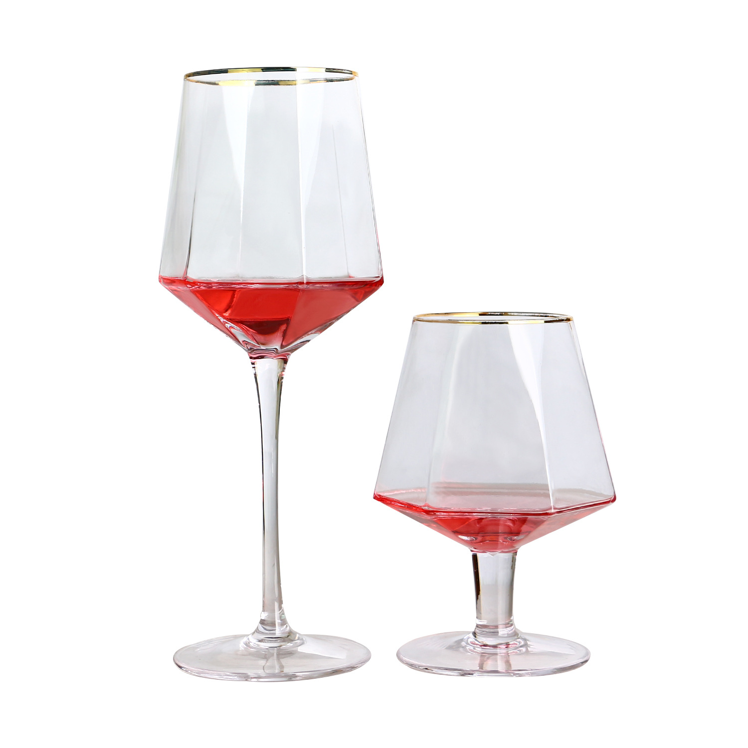 Luxury custom hand-blown red wine glass pure hand-painted gold crystal hexagon brandy glass goblet