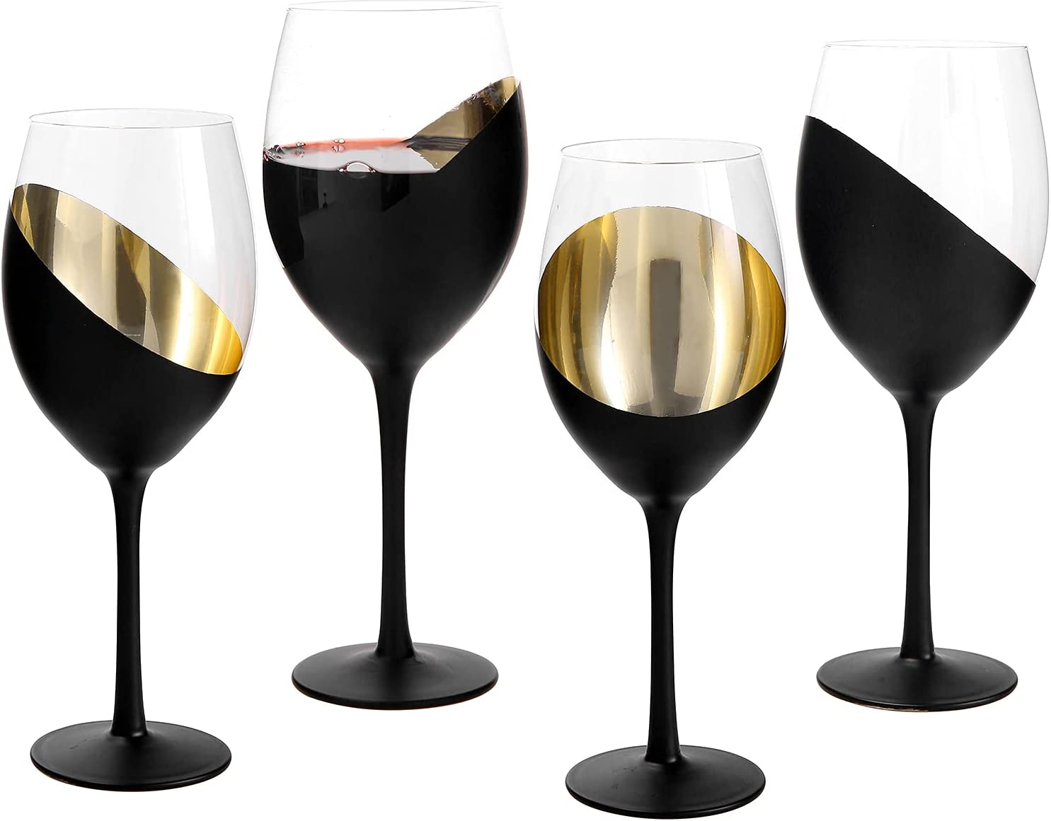 430ml Modern Matte Black & Gold Plating Goblet Wine Glass Elegant Design Glass Cups for Party