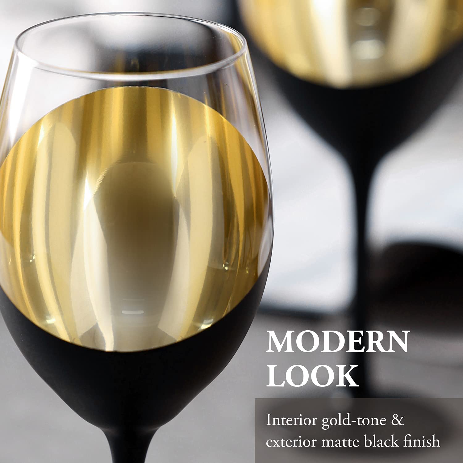 430ml Modern Matte Black & Gold Plating Goblet Wine Glass Elegant Design Glass Cups for Party