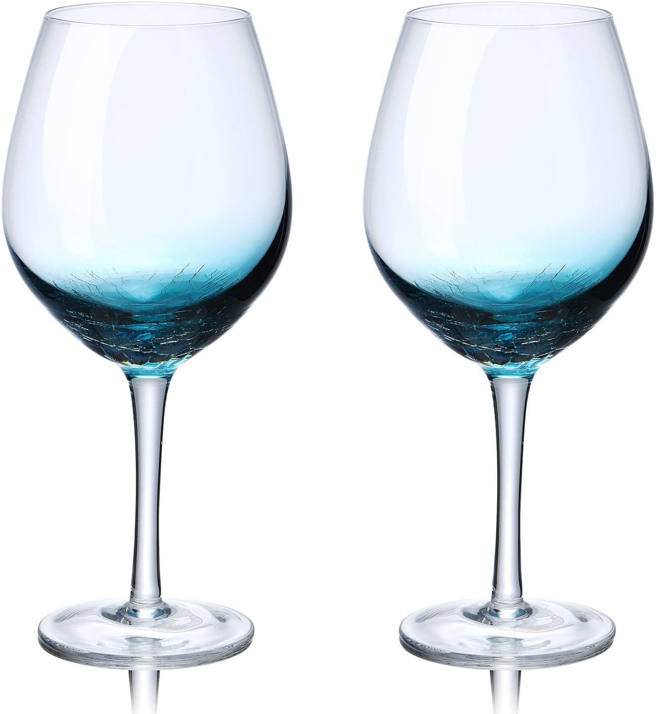 20 OZ Wine Glasses for Red or White Wine, Hand Blown Large Wine Glass Blue Crackle Lead-Free Stemmed Glassware for Gift