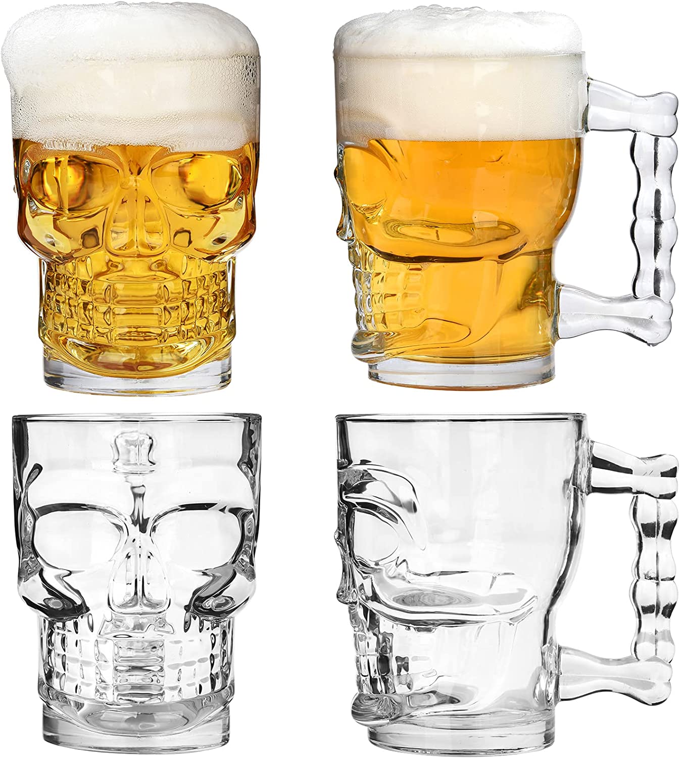 Glass Mug with Handle, Heavy Clear Drinking Glasses, Beer Stein Cup for Water, Wine, Juice and Bar