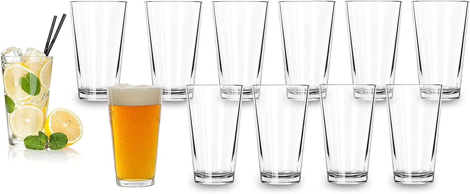 12 Pieces 16 OZ Drinking Glasses Set of 12 Beer Glasses Pack Water Glasses Cup