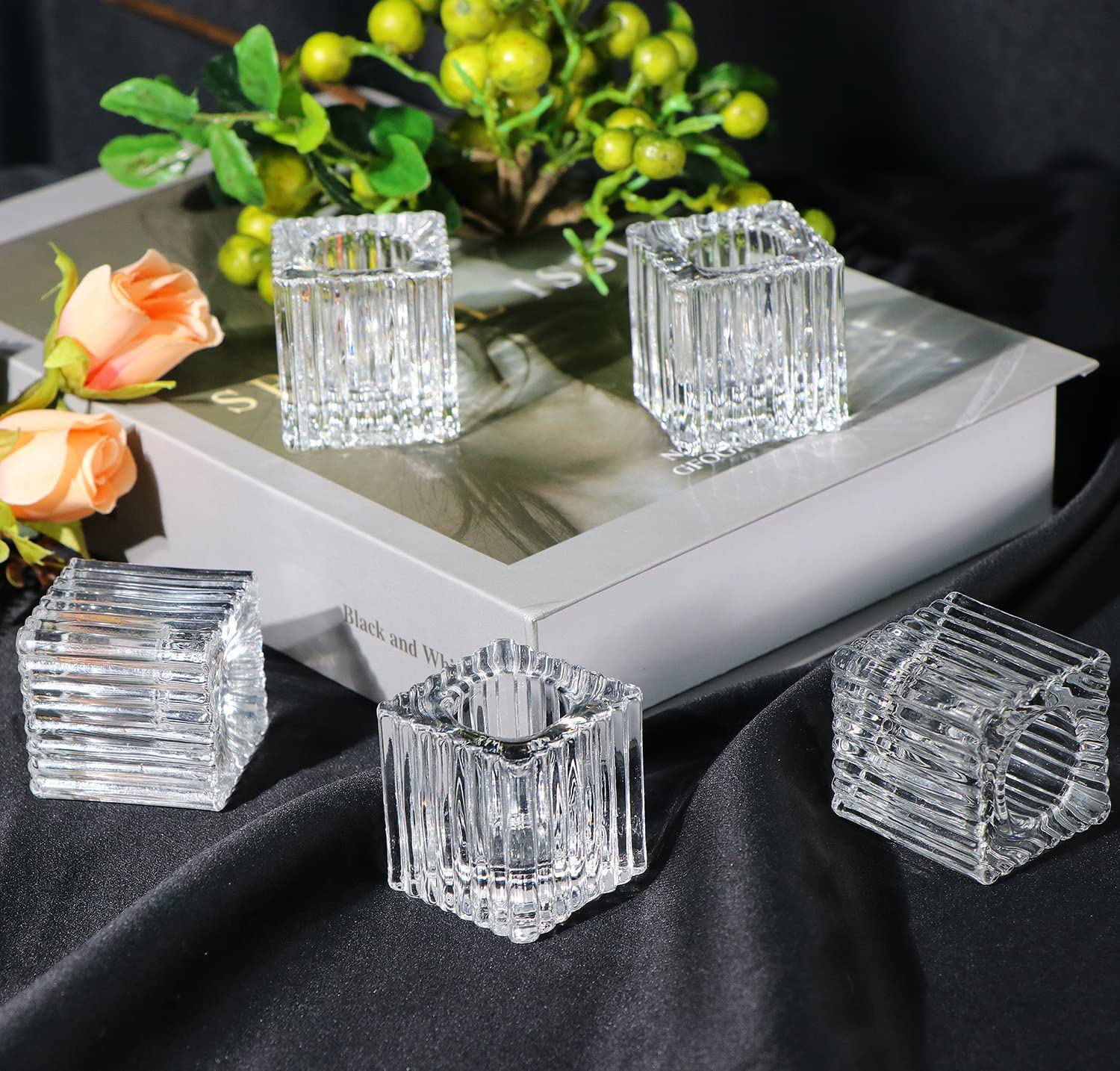 Taper Candle Holders Small Glass Candlestick Holders for Table Centerpiece Wedding Valentines Day