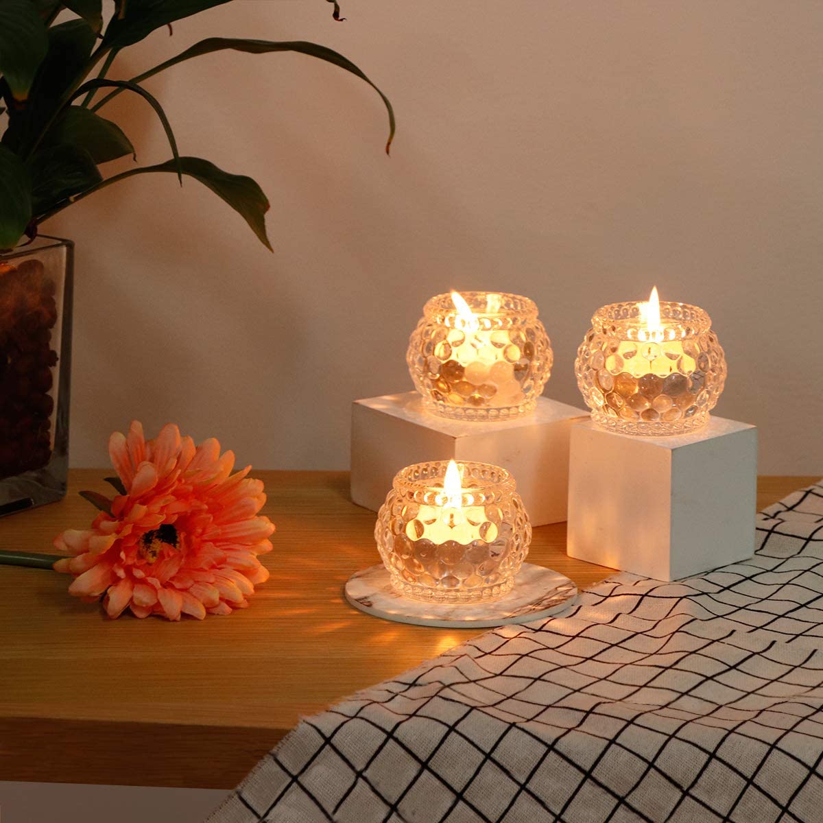 Round Clear Decorative Candle Holder for Table, Home Party Wedding Decor