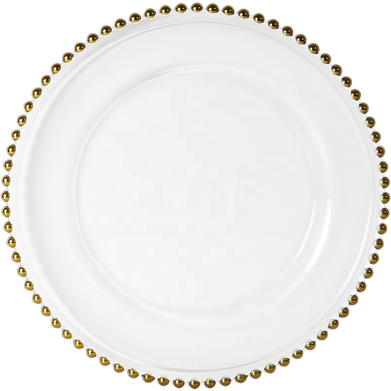 Dinner Under Plate Decorative Glass Gold Beaded Chargers Plates for home cold steak salad plate restaurant