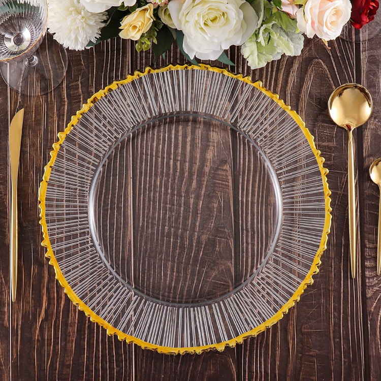 golden rim texture/12inch silver decorative rim glass charger 11inch home cold steak salad plate restaurant