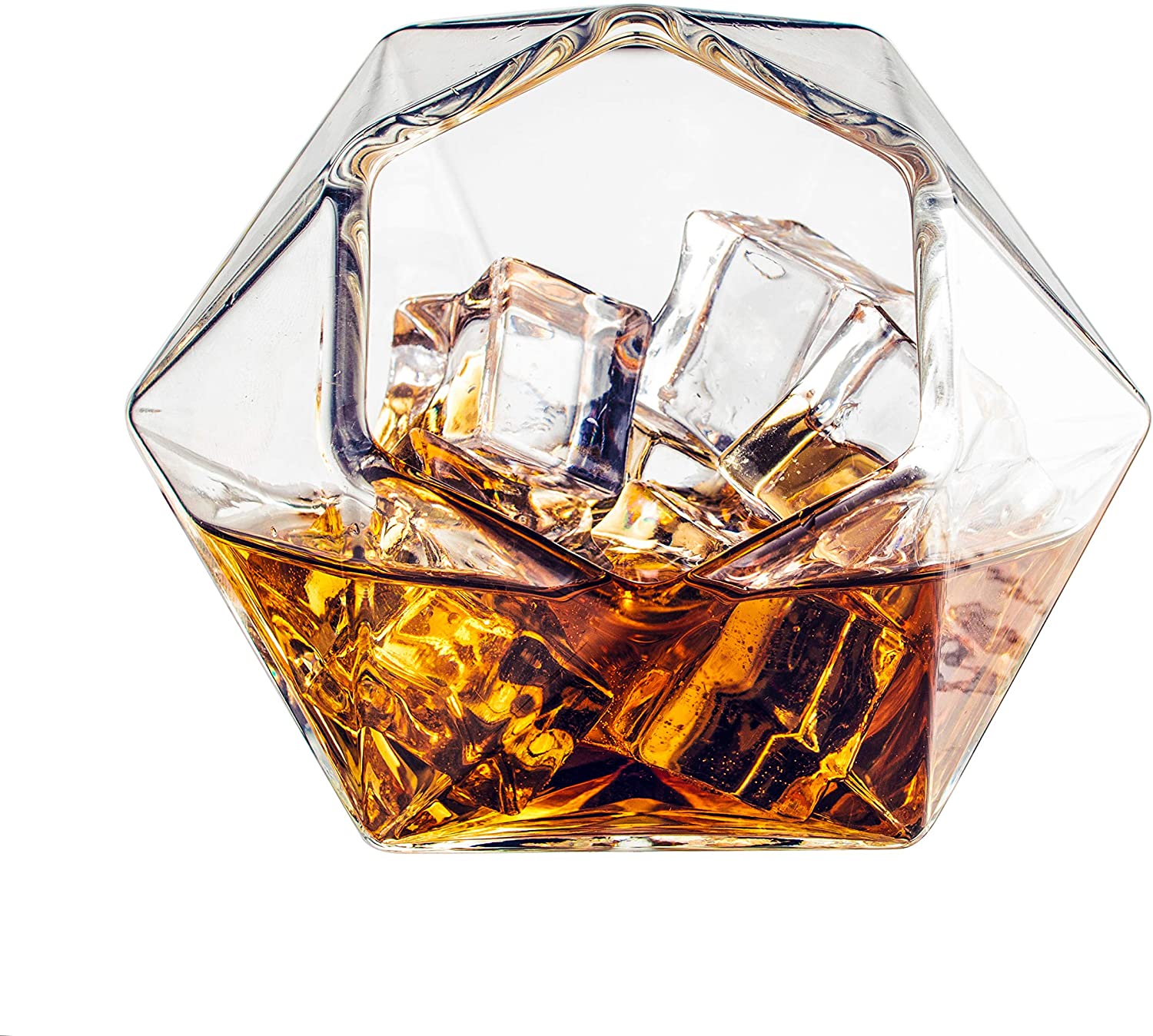 Set of 4 Diamond Whiskey & Cocktail Glasses 10oz - Real Diamond Shaped Patented Glasses