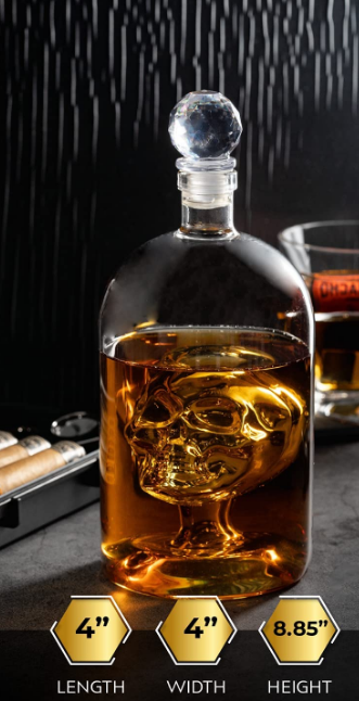 750ML Premium Borosilicate Glass Decanter Handmade Skull Whiskey Decanter with Airtight Stopper