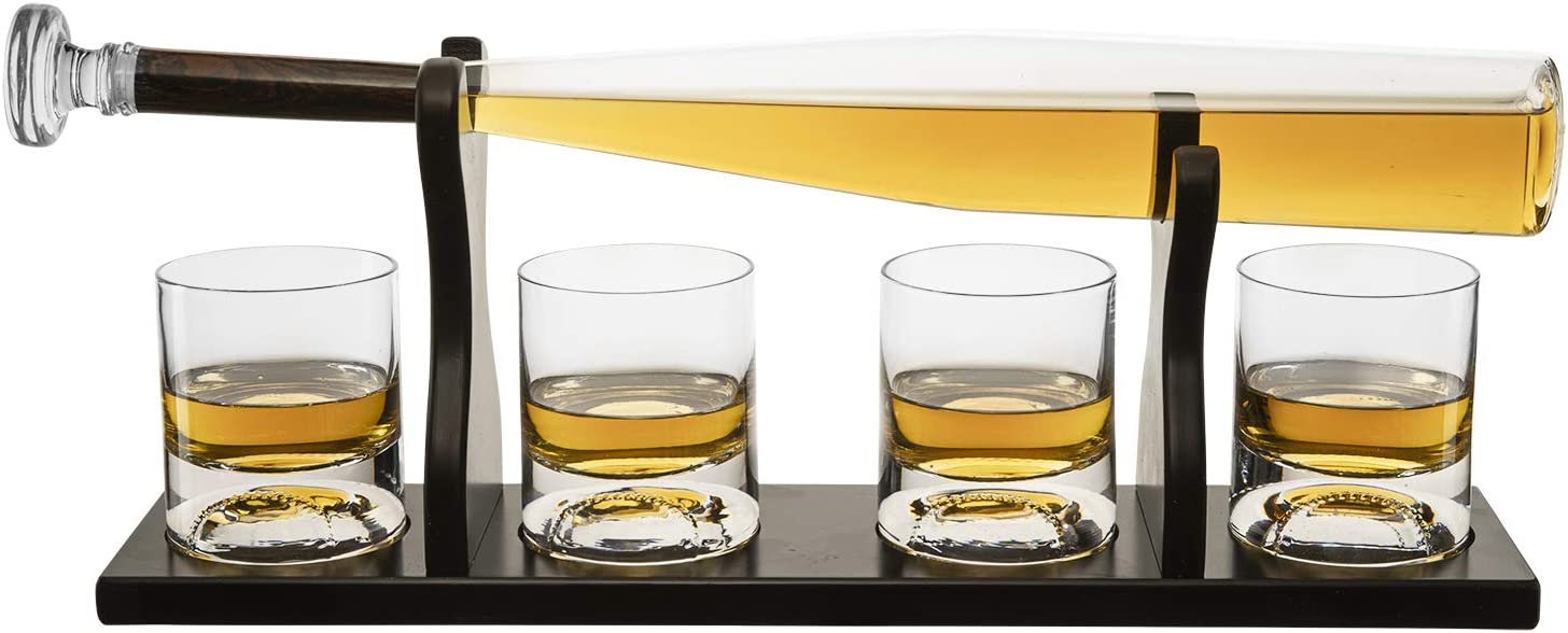 750ML Baseball Bat Whiskey & Wine Decanter with Four Transparent Wine Glass for Spirits