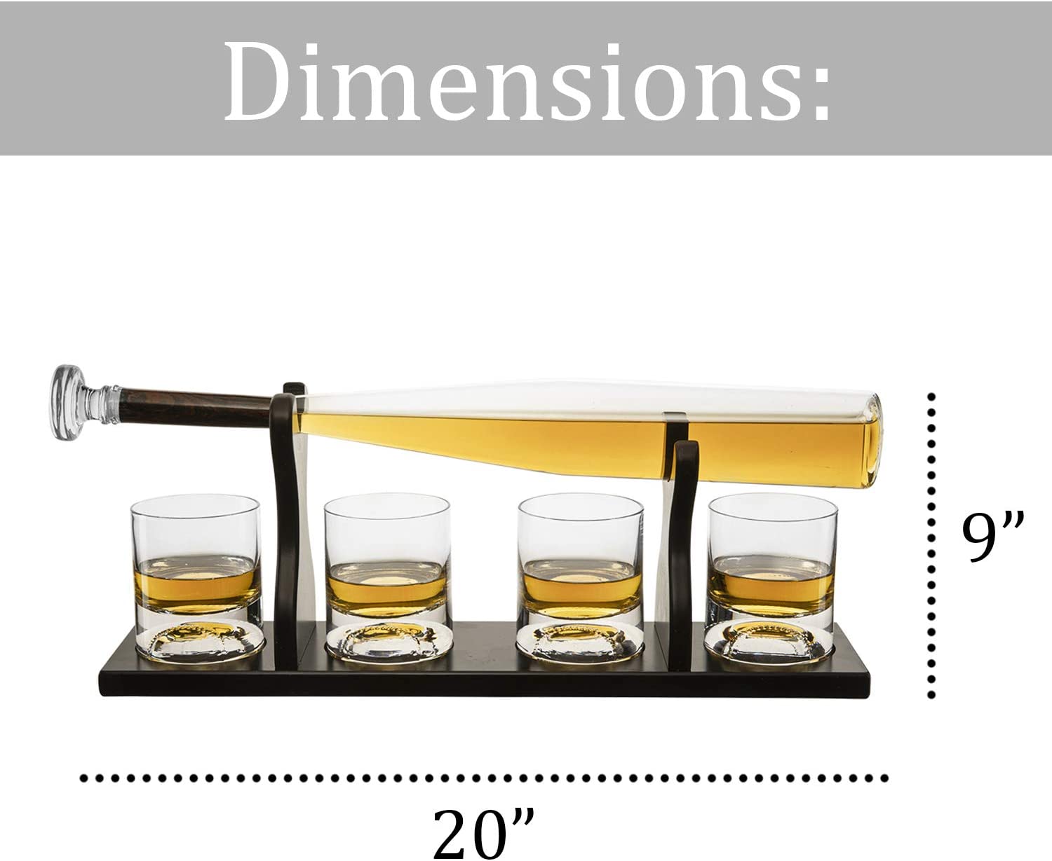 750ML Baseball Bat Whiskey & Wine Decanter with Four Transparent Wine Glass for Spirits