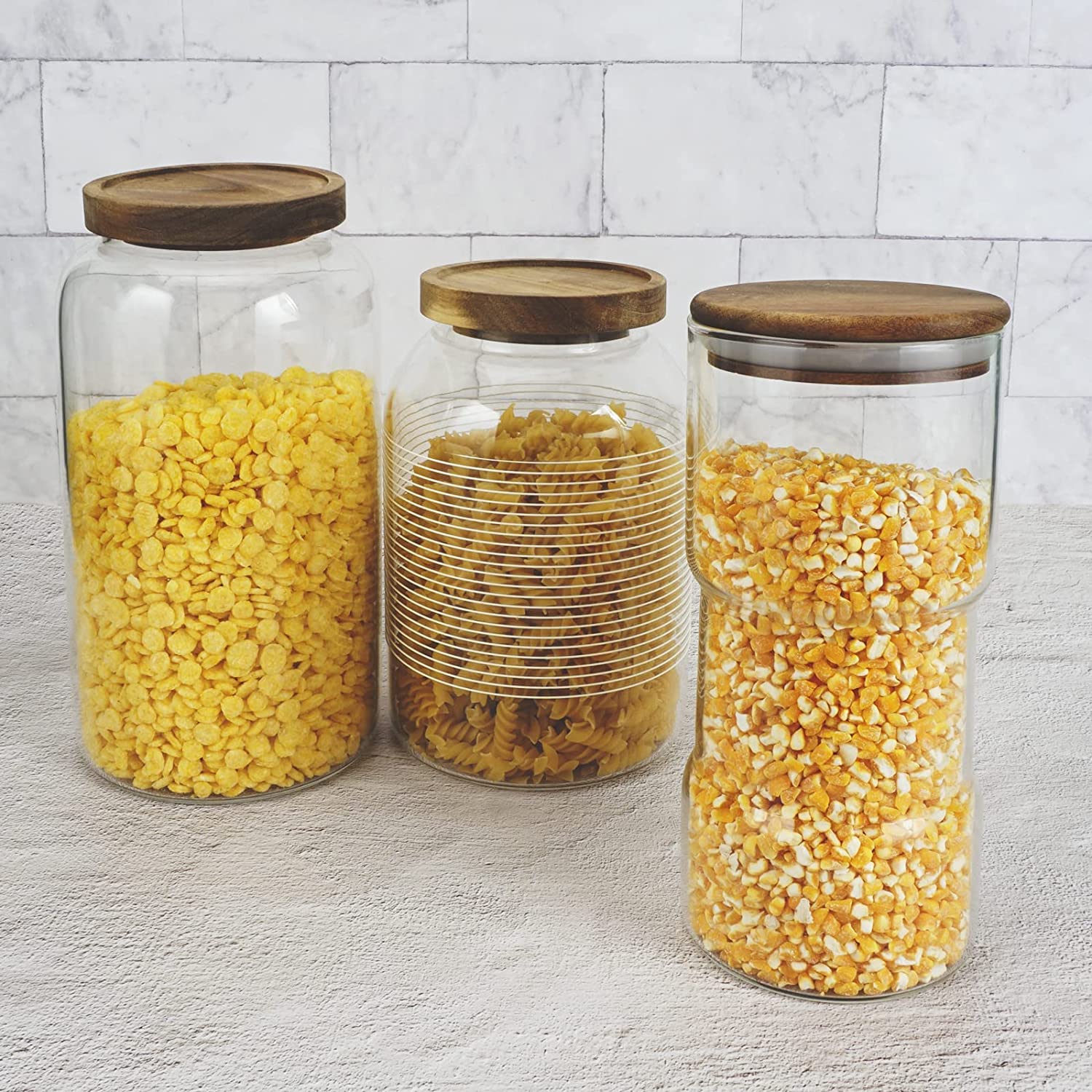 2 Pack Glass Food Storage Jars with Anti-slip Groove Kitchen Canisters 1500 ml with Airtight Lids Set