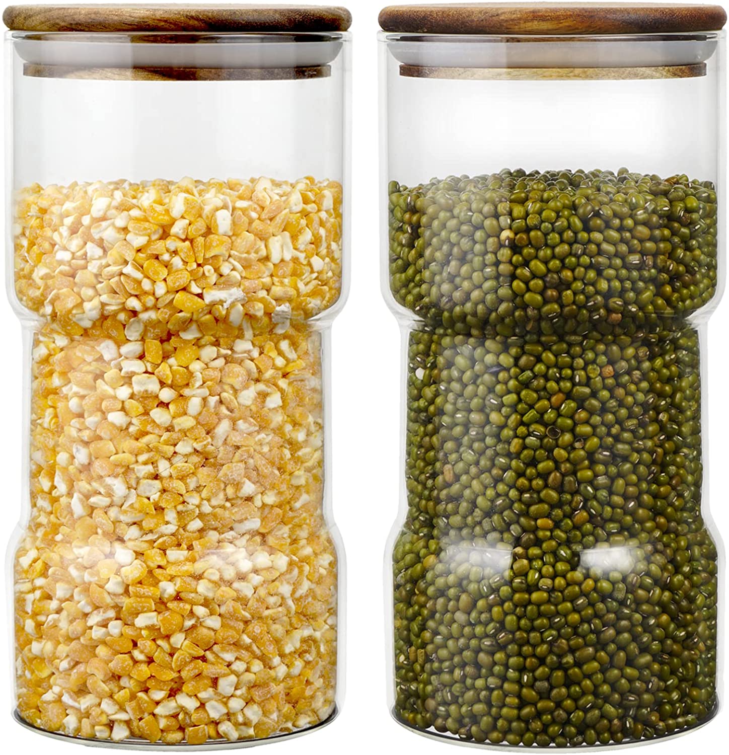 2 Pack Glass Food Storage Jars with Anti-slip Groove Kitchen Canisters 1500 ml with Airtight Lids Set